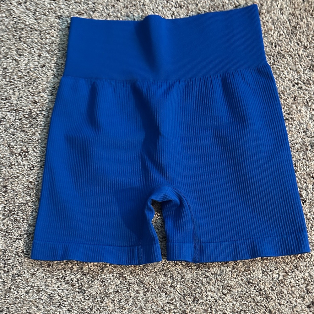 Women's High-Waist Ribbed Bike Shorts - Blue